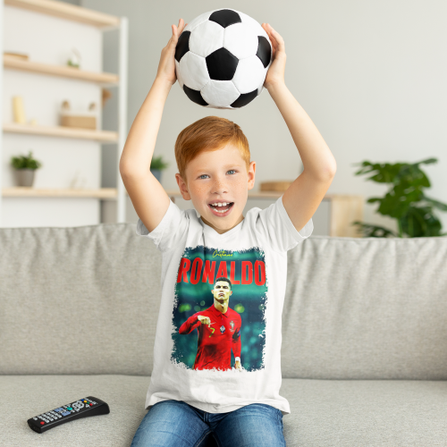 DZIECIĘCA BAWEŁNIANA KOSZULKA NA PREZENT PIŁKA NOŻNA CRISTIANO RONALDO 10