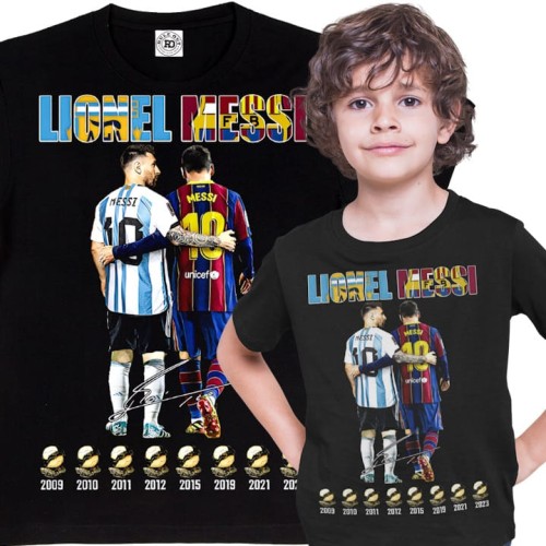 DZIECIĘCA BAWEŁNIANA KOSZULKA NA PREZENT PIŁKA NOŻNA LIONEL MESSI ZŁOTA PIŁKA
