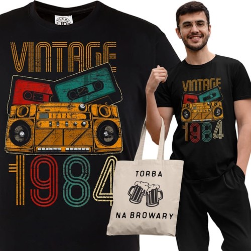KOSZULKA PREZENT NA 40 URODZINY DLA FACETA 1984 VINTAGE TORBA GRATIS