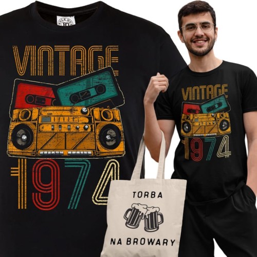 KOSZULKA PREZENT NA 50 URODZINY DLA FACETA 1974 VINTAGE TORBA GRATIS
