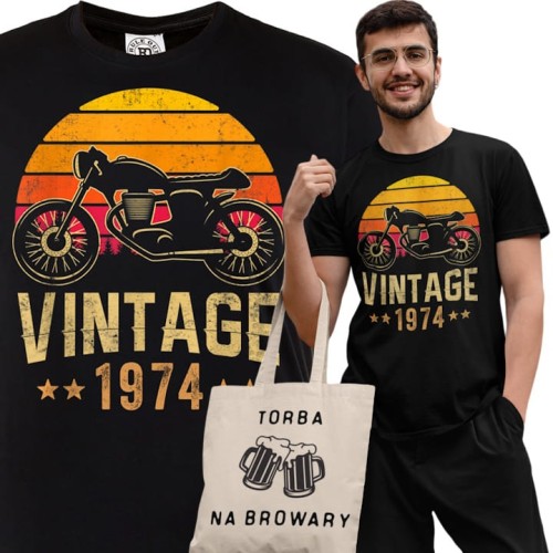 KOSZULKA PREZENT NA 50 URODZINY DLA FACETA MOTOCYKLISTY 1974 VINTAGE TORBA GRATIS 1