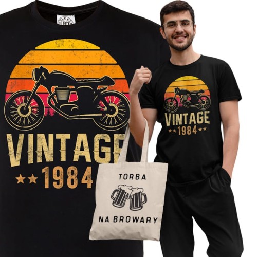 KOSZULKA PREZENT NA 40 URODZINY DLA FACETA MOTOCYKLISTY 1984 VINTAGE TORBA GRATIS