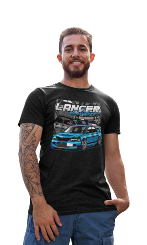 MĘSKA KOSZULKA MOTORYZACYJNA NIEBIESKIE MITSUBISHI LANCER EVOLUTION 4