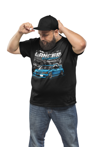 MĘSKA KOSZULKA MOTORYZACYJNA NIEBIESKIE MITSUBISHI LANCER EVOLUTION 5