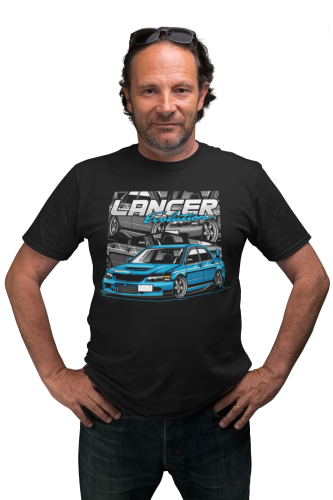 MĘSKA KOSZULKA MOTORYZACYJNA NIEBIESKIE MITSUBISHI LANCER EVOLUTION 9