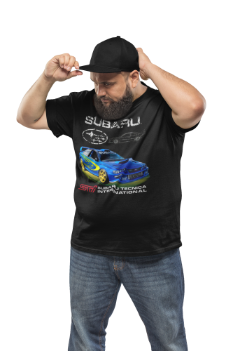 MĘSKA KOSZULKA MOTORYZACYJNA NIEBIESKIE SUBARU STI 5