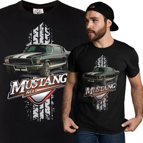 MĘSKA KOSZULKA MOTORYZACYJNA CZARNY FORD MUSTANG KLASYK 1