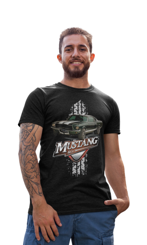 MĘSKA KOSZULKA MOTORYZACYJNA CZARNY FORD MUSTANG KLASYK 4