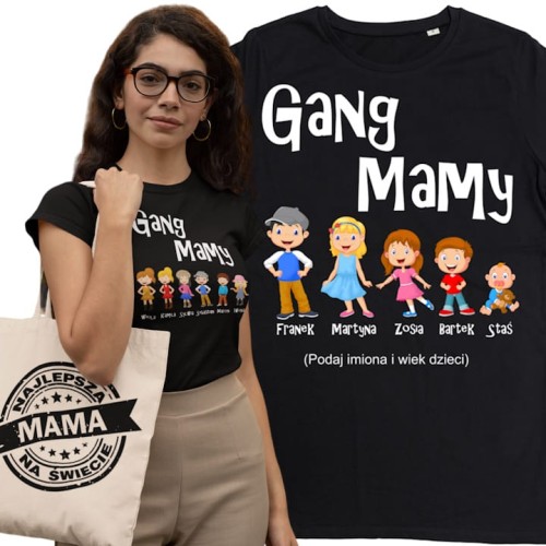 KOSZULKA DAMSKA PERSONALIZOWANA PREZENT NA DZIEŃ MAMY DZIEŃ MATKI GANG MAMY TORBA GRATIS 1
