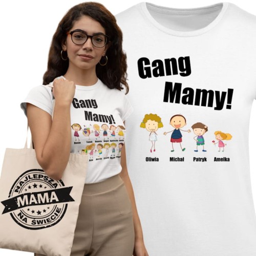 KOSZULKA DAMSKA PERSONALIZOWANA PREZENT NA DZIEŃ MAMY DZIEŃ MATKI GANG MAMY TORBA GRATIS