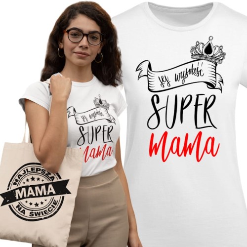 KOSZULKA DAMSKA PREZENT NA DZIEŃ MAMY DZIEŃ MATKI SUPER MAMA TORBA GRATIS 