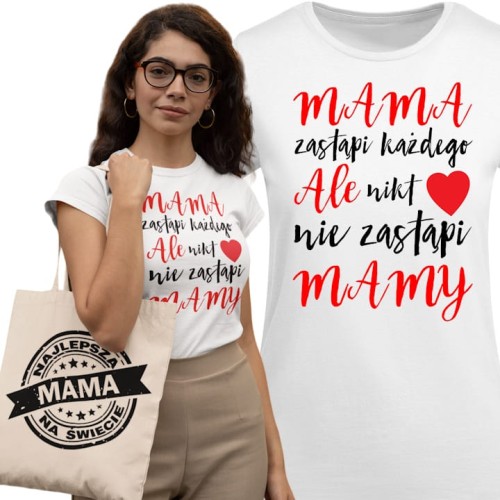 KOSZULKA DAMSKA PREZENT NA DZIEŃ MAMY NIKT NIE ZASTĄPI MAMY TORBA GRATIS