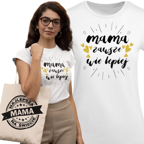 KOSZULKA DAMSKA PREZENT NA DZIEŃ MAMY MAMA ZAWSZE WIE LEPIEJ TORBA GRATIS
