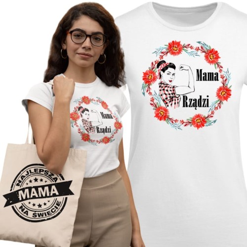 KOSZULKA DAMSKA PREZENT NA DZIEŃ MAMY MAMA RZĄDZI TORBA GRATIS 1