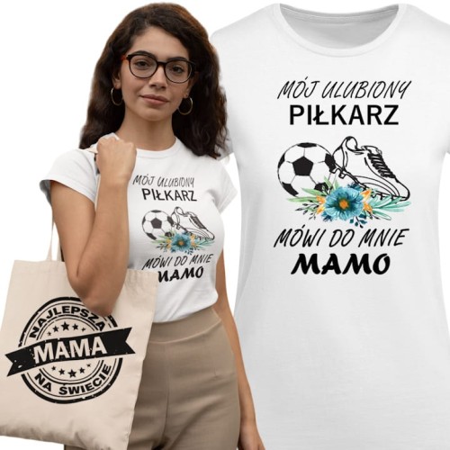 KOSZULKA DAMSKA PREZENT NA DZIEŃ MAMY ULUBIONY PIŁKARZ TORBA GRATIS 1