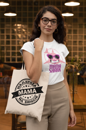 KOSZULKA DAMSKA PREZENT NA DZIEŃ MAMY MAMA SHARK TORBA GRATIS 7