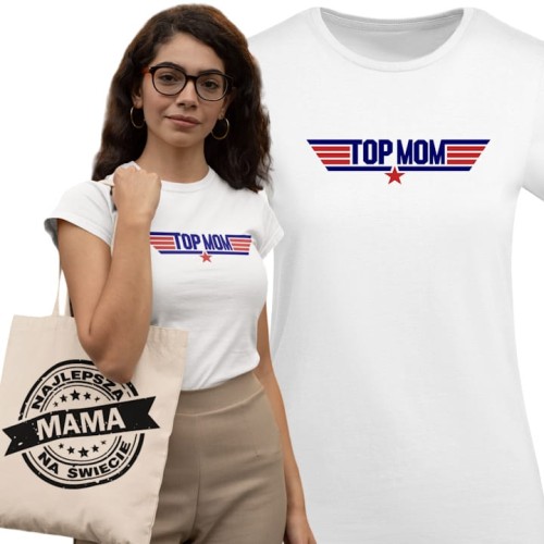 KOSZULKA DAMSKA PREZENT NA DZIEŃ MAMY TOP MOM TORBA GRATIS
