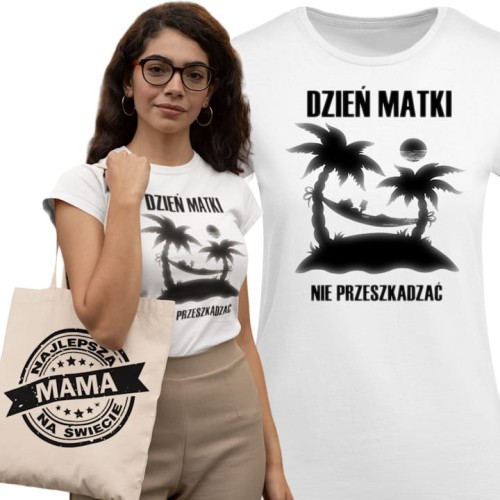 KOSZULKA DAMSKA PREZENT NA DZIEŃ MAMY NIE PRZESZKADZAĆ TORBA GRATIS 1