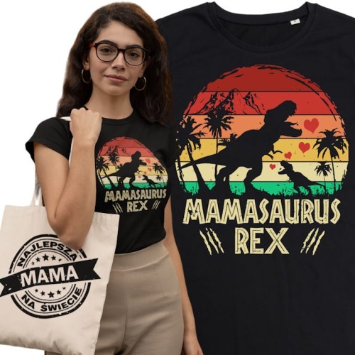 KOSZULKA DAMSKA PREZENT NA DZIEŃ MAMY MAMASAURUS REX 1 TORBA GRATIS