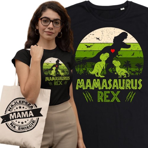 KOSZULKA DAMSKA PREZENT NA DZIEŃ MAMY MAMASAURUS REX 2 TORBA GRATIS 1