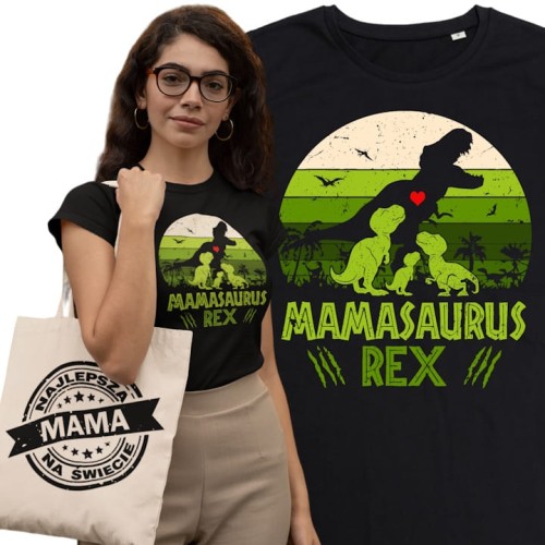 KOSZULKA DAMSKA PREZENT NA DZIEŃ MAMY MAMASAURUS REX 3 TORBA GRATIS 1