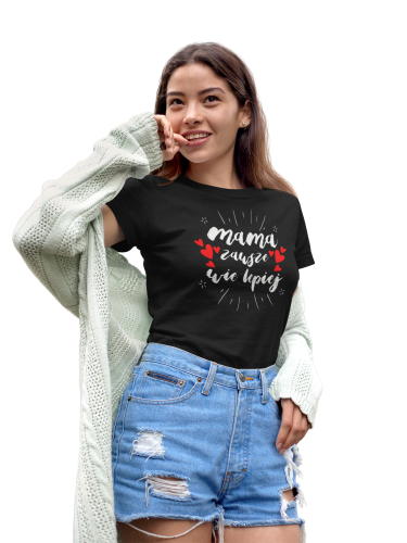 KOSZULKA DAMSKA PREZENT NA DZIEŃ MAMY MAMA ZAWSZE WIE LEPIEJ TORBA GRATIS 4
