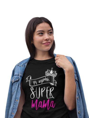 KOSZULKA DAMSKA PREZENT NA DZIEŃ MAMY JEJ WYSOKOŚĆ SUPER MAMA TORBA GRATIS 5