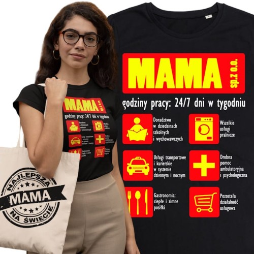 KOSZULKA DAMSKA PREZENT NA DZIEŃ MAMY FIRMA MAMA 24/7 TORBA GRATIS 1