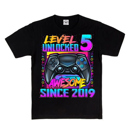 DZIECIĘCA KOSZULKA PREZENT NA 5 URODZINY LEVEL 5 UNLOCKED AWESOME SINCE 2019 UR486 2