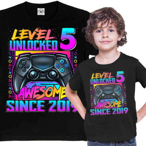 DZIECIĘCA KOSZULKA PREZENT NA 5 URODZINY LEVEL 5 UNLOCKED AWESOME SINCE 2019 UR486 1