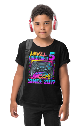DZIECIĘCA KOSZULKA PREZENT NA 5 URODZINY LEVEL 5 UNLOCKED AWESOME SINCE 2019 UR486 6