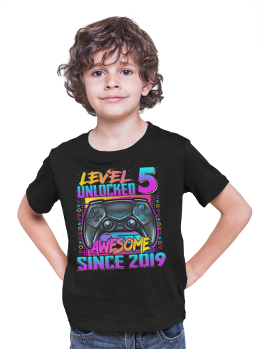 DZIECIĘCA KOSZULKA PREZENT NA 5 URODZINY LEVEL 5 UNLOCKED AWESOME SINCE 2019 UR486 3