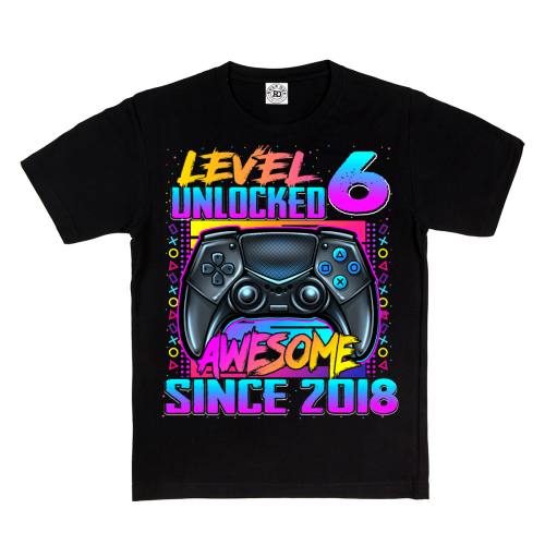 DZIECIĘCA KOSZULKA PREZENT NA 6 URODZINY LEVEL 6 UNLOCKED AWESOME SINCE 2018 UR487 2