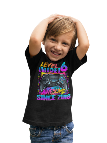 DZIECIĘCA KOSZULKA PREZENT NA 6 URODZINY LEVEL 6 UNLOCKED AWESOME SINCE 2018 UR487 5