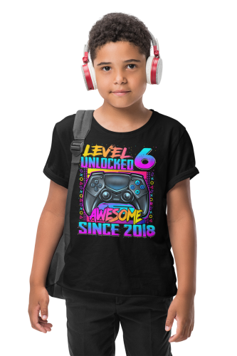 DZIECIĘCA KOSZULKA PREZENT NA 6 URODZINY LEVEL 6 UNLOCKED AWESOME SINCE 2018 UR487 6