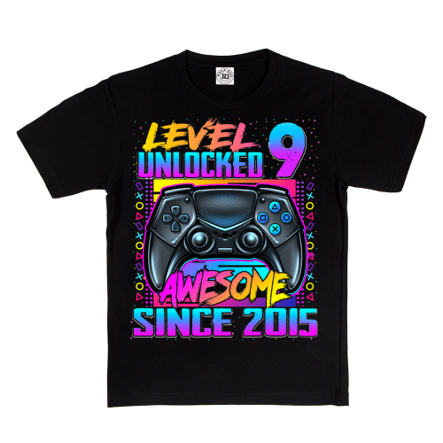 DZIECIĘCA KOSZULKA PREZENT NA 9 URODZINY LEVEL 9 UNLOCKED AWESOME SINCE 2015 UR490 2