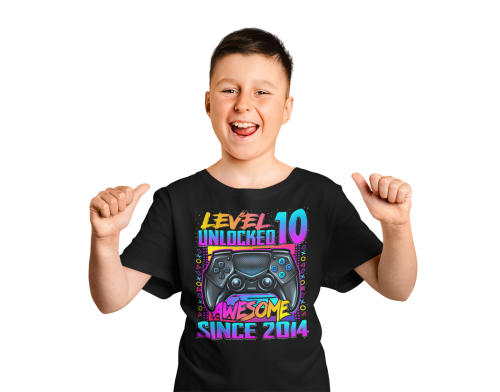 DZIECIĘCA KOSZULKA PREZENT NA 10 URODZINY LEVEL 10 UNLOCKED AWESOME SINCE 2014 UR491 5