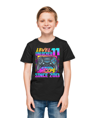 DZIECIĘCA KOSZULKA PREZENT NA 11 URODZINY LEVEL 11 UNLOCKED AWESOME SINCE 2013 UR492 4