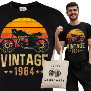KOSZULKA PREZENT NA 60 URODZINY DLA FACETA MOTOCYKLISTY 1964 VINTAGE TORBA GRATIS