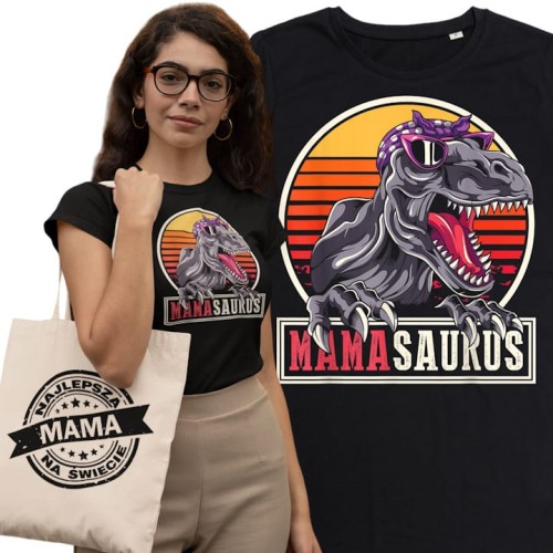 KOSZULKA DAMSKA PREZENT NA DZIEŃ MAMY MAMASAURUS TORBA GRATIS 1