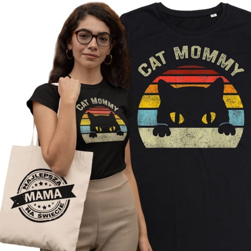 KOSZULKA DAMSKA PREZENT NA DZIEŃ MAMY CAT MOMMY TORBA GRATIS 1