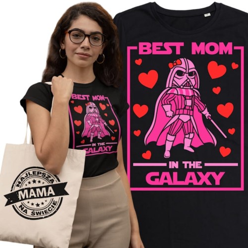 KOSZULKA DAMSKA PREZENT NA DZIEŃ MAMY BEST MOM IN THE GALAXY TORBA GRATIS 1