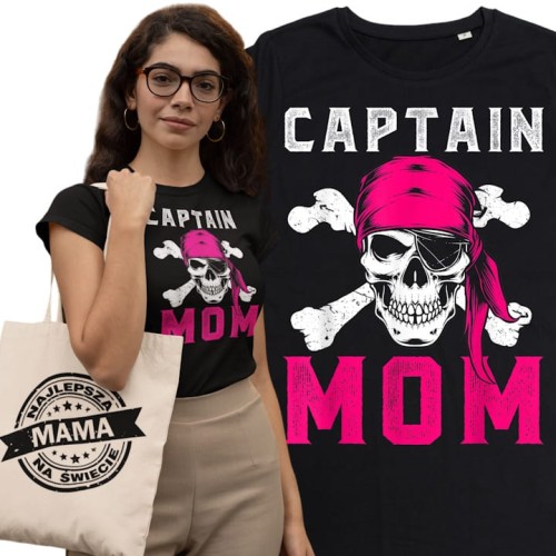 KOSZULKA DAMSKA PREZENT NA DZIEŃ MAMY CAPTAIN MOM TORBA GRATIS 1