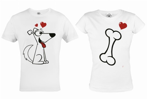 ZESTAW KOSZULEK WALENTYNKOWYCH PIES I KOŚĆ PREZENT NA WALENTYNKI 
