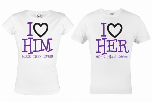 ZESTAW KOSZULEK WALENTYNKOWYCH I LOVE HIM/HRT MORE THAN EVER PREZENT NA WALENTYNKI 