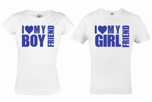 ZESTAW KOSZULEK WALENTYNKOWYCH I LOVE MY BOY/GIRL FRIEND PREZENT NA WALENTYNKI 