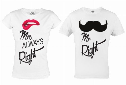 ZESTAW KOSZULEK WALENTYNKOWYCH MRS. ALWAYS RIGHT AND MR.RIGHT PREZENT NA WALENTYNKI 