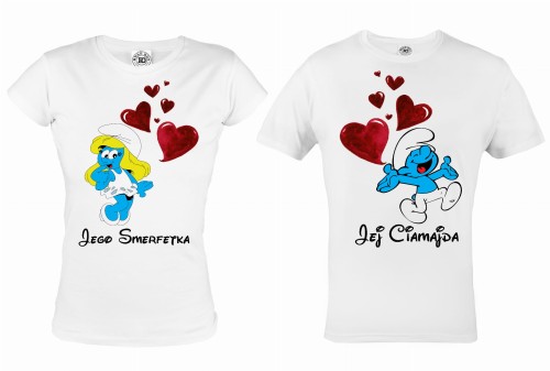 ZESTAW KOSZULEK WALENTYNKOWYCH CIAMAJDA I SMERFETKA PREZENT NA WALENTYNKI 