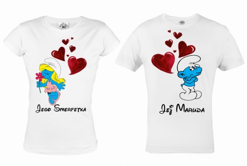 ZESTAW KOSZULEK WALENTYNKOWYCH MARUDA I SMERFETKA PREZENT NA WALENTYNKI 