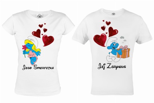 ZESTAW KOSZULEK WALENTYNKOWYCH ZGRYWUS I SMERFETKA PREZENT NA WALENTYNKI